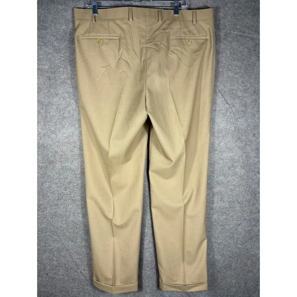 Lauren Ralph Lauren Mens Total Comfort Pleated Cuffed Dress Pants Tan 38W 32L